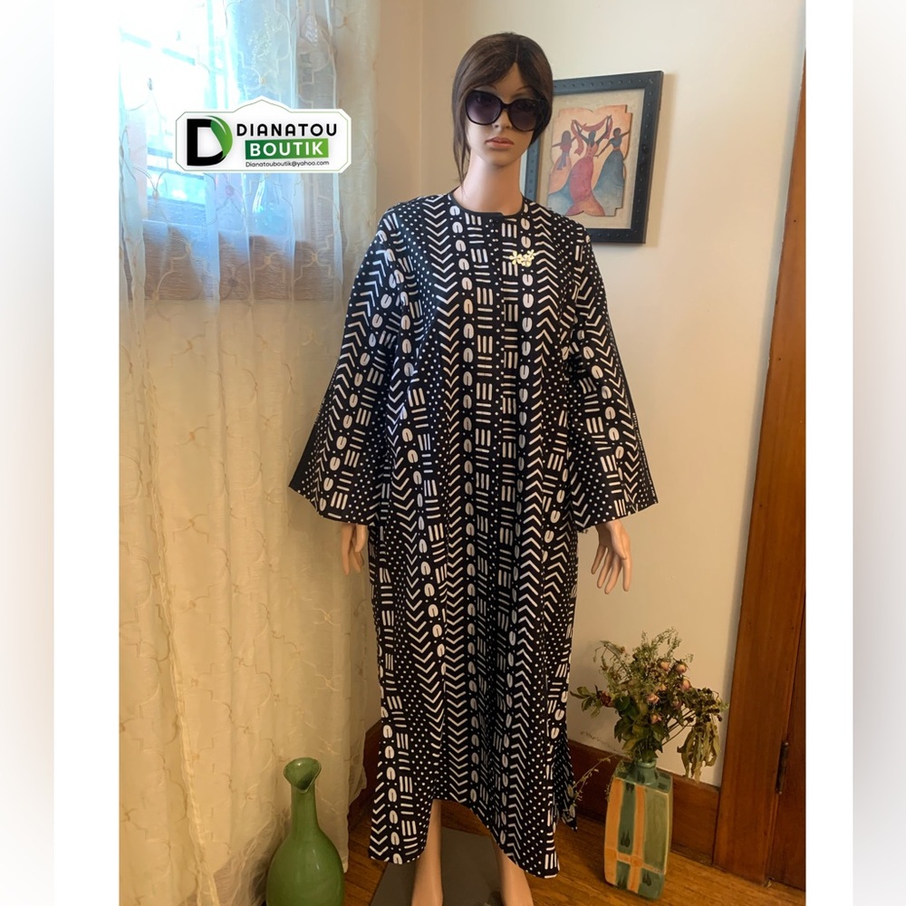 DianatouBoutik Black & White Wax Print Duster Dress/Size XL/1X